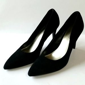 Nine West Black Suede Leather Pointy Heels Sz 9.5